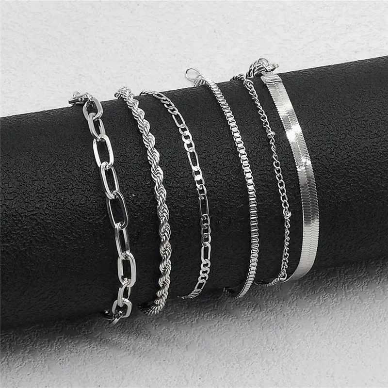 Bohemian Minimalist Metal Chain Womens Set of 6 Multi-layer Chain Simple Fashionable Bracelets Wedding Jewelry Birthday GiftsT251110