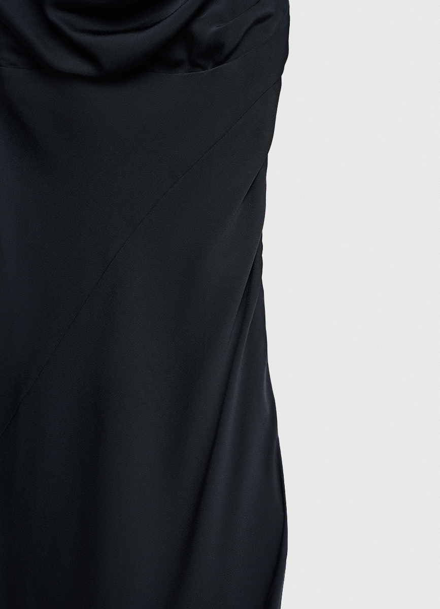 Women's Black Asymmetrical Neck Sleeveless Dress, Fitted Maxi Length Hidden Zipper Gown