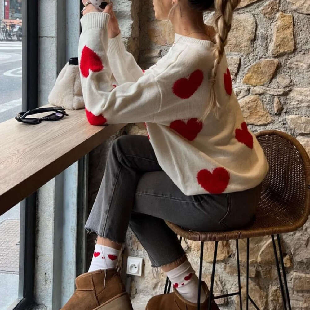 Heart Jacquard Round Neck Autumn Winter Sweater for Women Cross-Border Wholesale European and American 2025 Loose Casual Thickened Knitted Top