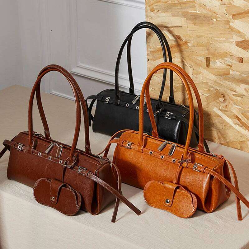 Burminsa Vintage Genuine Leather Underarm Shoulder Bags For Women 2025 Luxury Designer Bowling Purses Tote Work Ladies Handbags