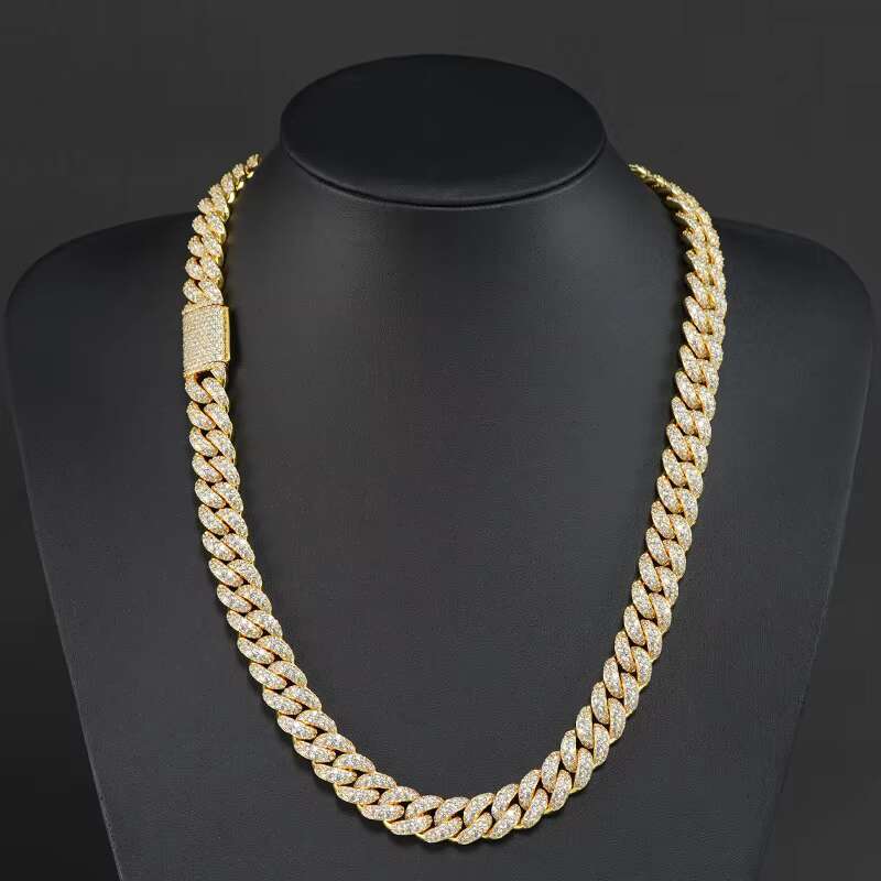 Men Iced Out Jewelry 12mm Moissanite Diamond 18k Gold Plated Prong Iced Out 925 Silver Men Cuban Chain Necklace Jewelry