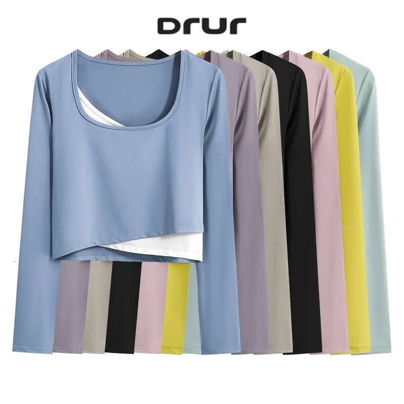 DRUR Women Yoga Tops Long Sleeve Lightweight Sport Shirt Quick Dry Running Tee Gym Active Wear Fitness Workout Clothes Yogawear