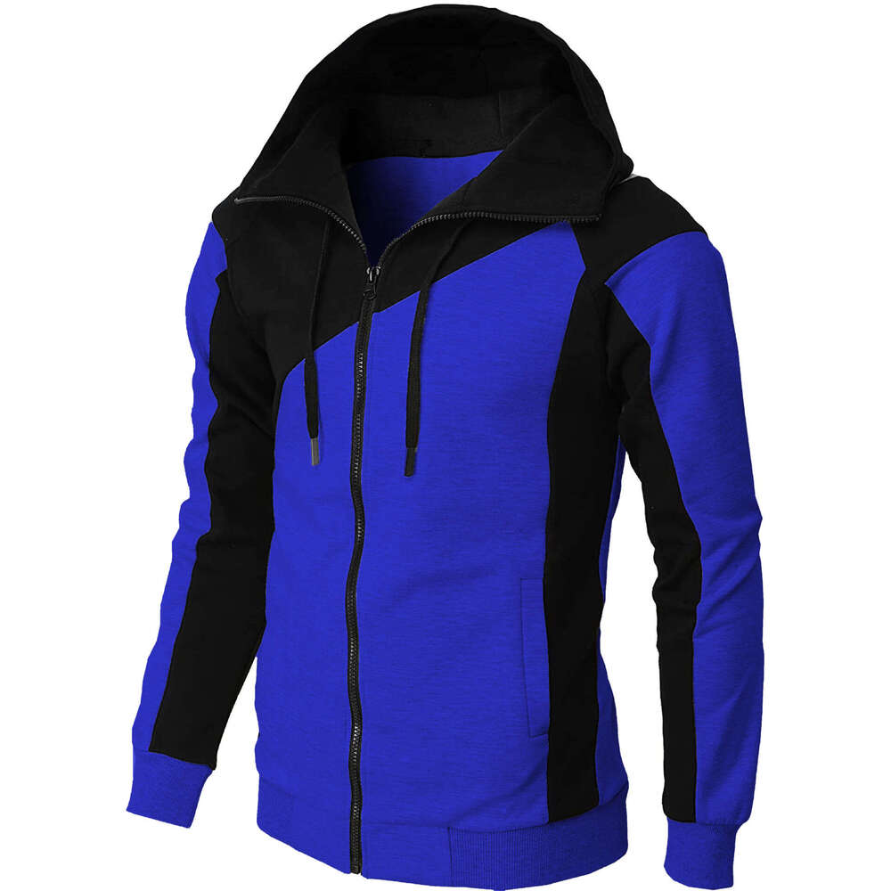 Cross-Border Color-Block Men Slim Fit Hooded Sweatshirt Casual Fashion Men's Long Sleeve Sports Jacket