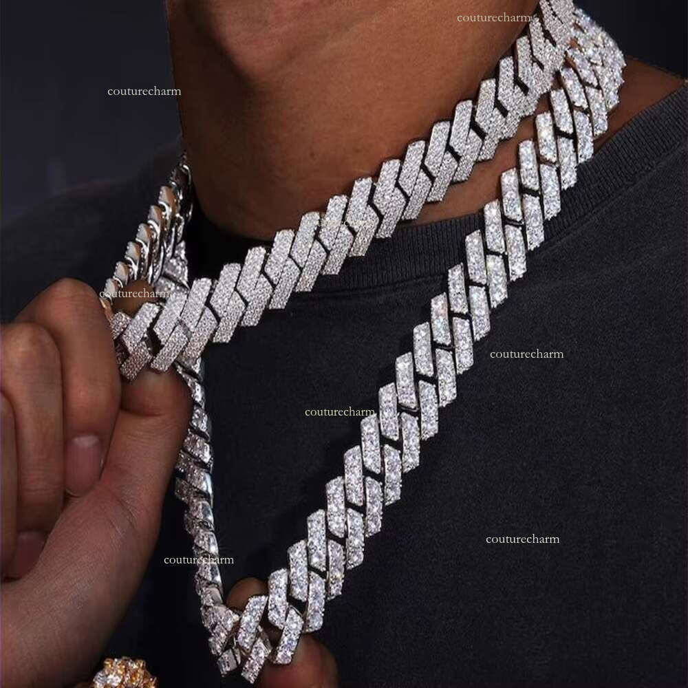 Hip Hop Jewelry Sterg Sier Gold Plated Iced Out Cuban k Chain Necklace with Moissanite VVS D Color Dias for Men