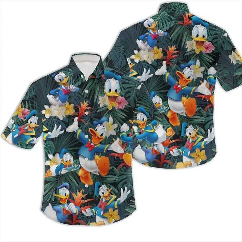 Camisa Hawaiana de Camisa de Pato DonaldFlores de Playa AlohaCamisa de Verano de X250410