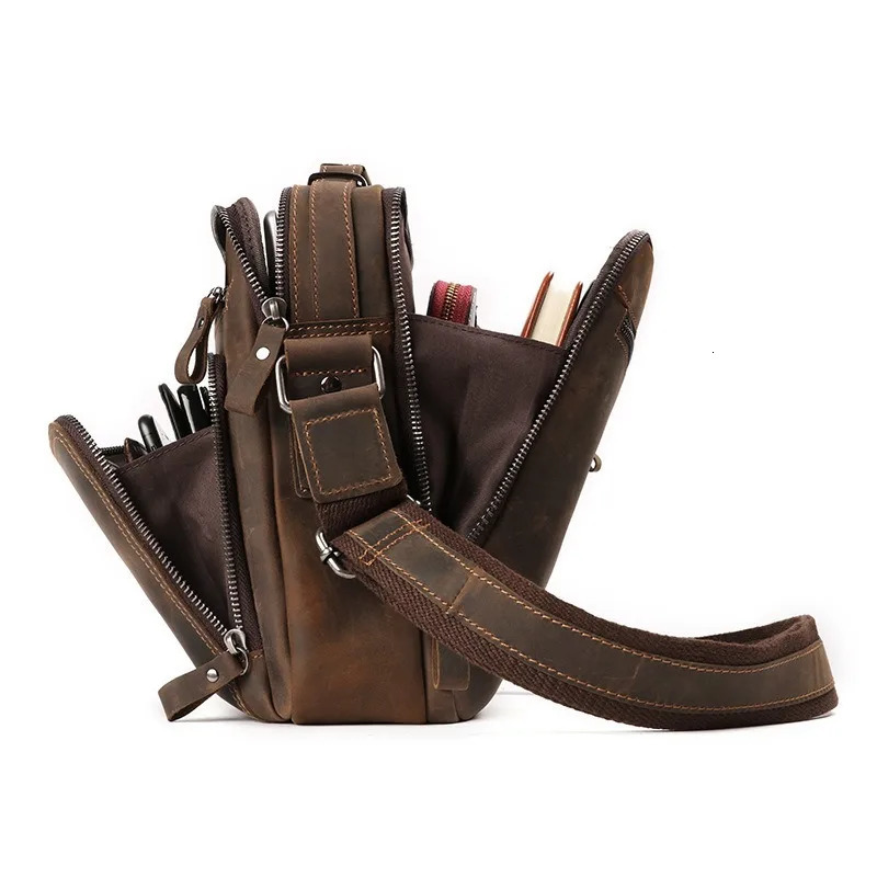 Mens Genuine Leather Shoulder Bag Retro Cowhide Casual Crossbody Backpack Large Capacity Multifunctional 251110