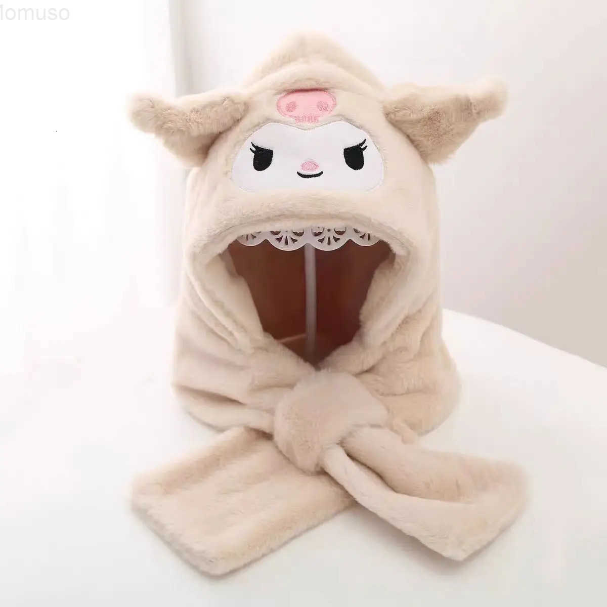 Sanrio My Melody cartoon cute student hat creative girls baby winter windproof warm coral fleece scarf hat two-in-one gift H251110