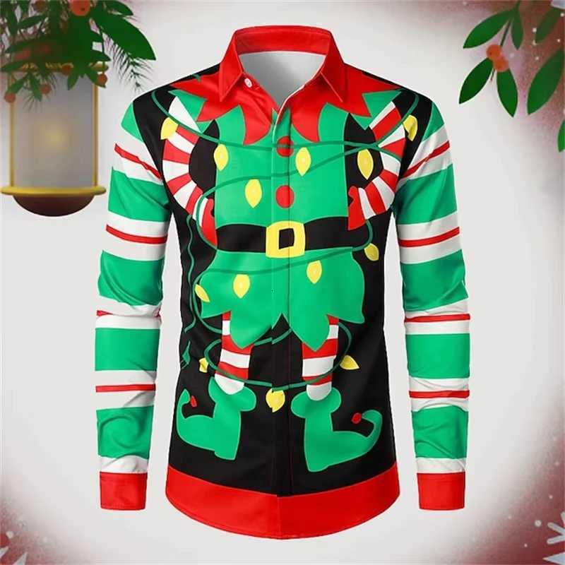 Classic Comfort Collection Mens 3D Santa Print Shirt Long Sleeve Christmas 2025 K251110