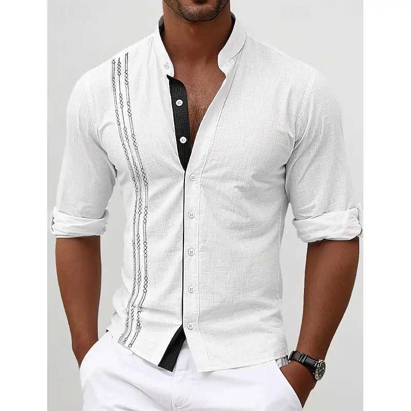 Mens new fashionable spring/summer long sleeved shirt with single-sided striped printed pattern suitable for casual wear X250410