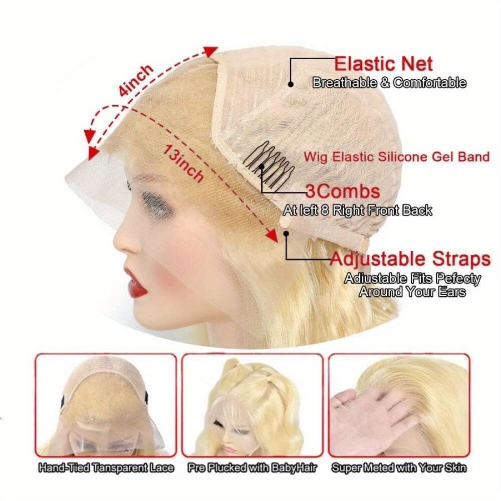 13X4 Platinum Transparent Colored Frontal With Baby 40 Inch 200% Density Body Wave Blonde Human Hair Lace Front Wig For Women
