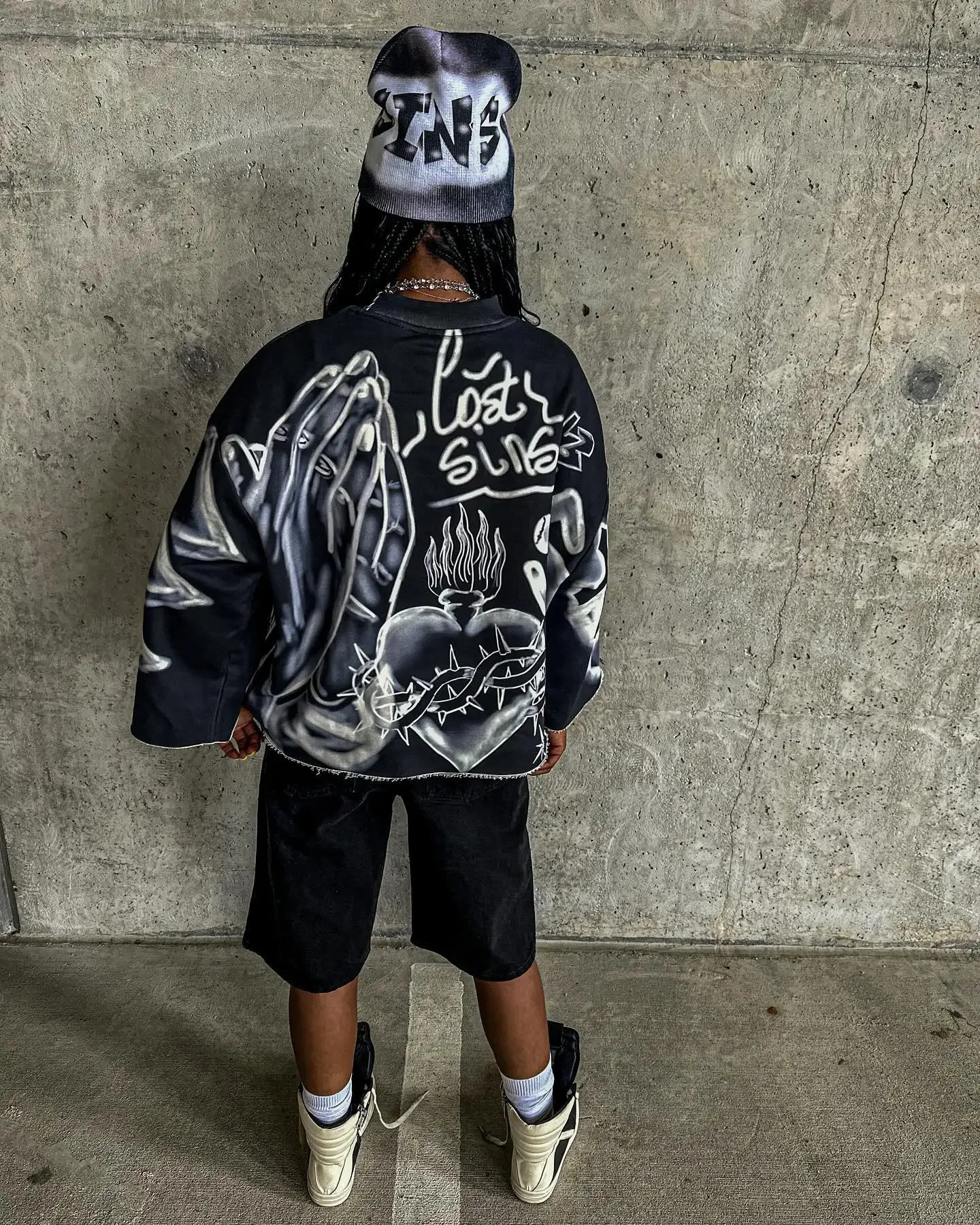 Y2k vintage tie dye cross T-shirt Gothic hip-hop graphic fully printed cut top mens oversized loose one-third sleeve T-shirt 250409