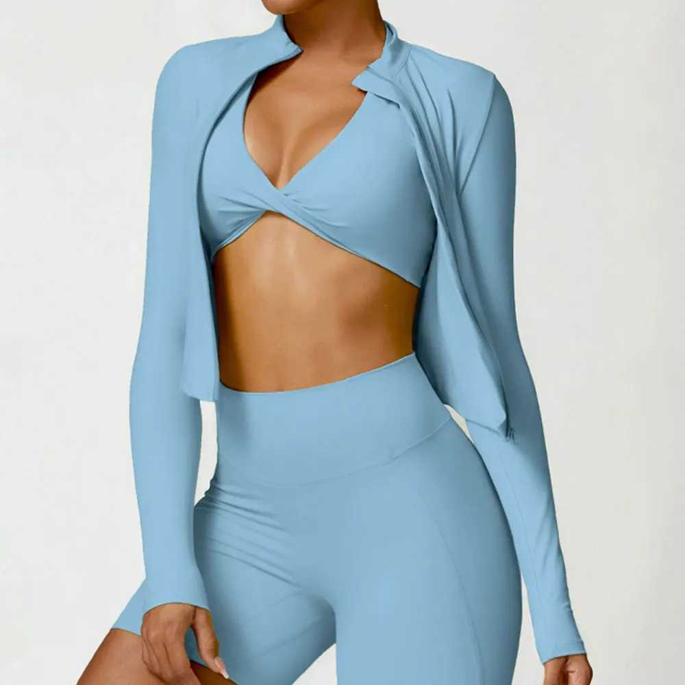 Womens gym sweatshirt long sleeved yoga sweatshirt zipper top gym push up sweatshirt running bike sweatshirtXJ250410