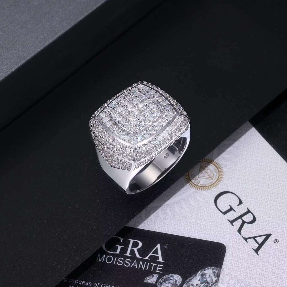 Custom Men's Classic Square Wedding Hip Hop Style Sier with GRA Certificate D Color Moissanite Ring