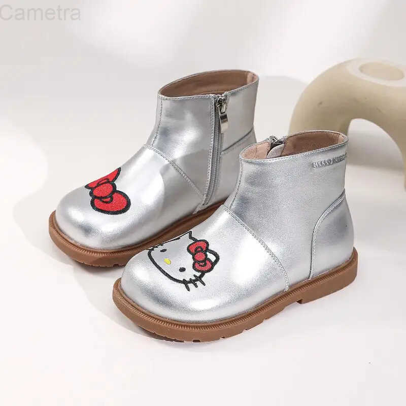 Sanrio Girl Hello Kitty Kawaii Lightweight Fashion Soft Sole Leather Boots Student Cartoon Winter Child Casual Shoes New Style H251110