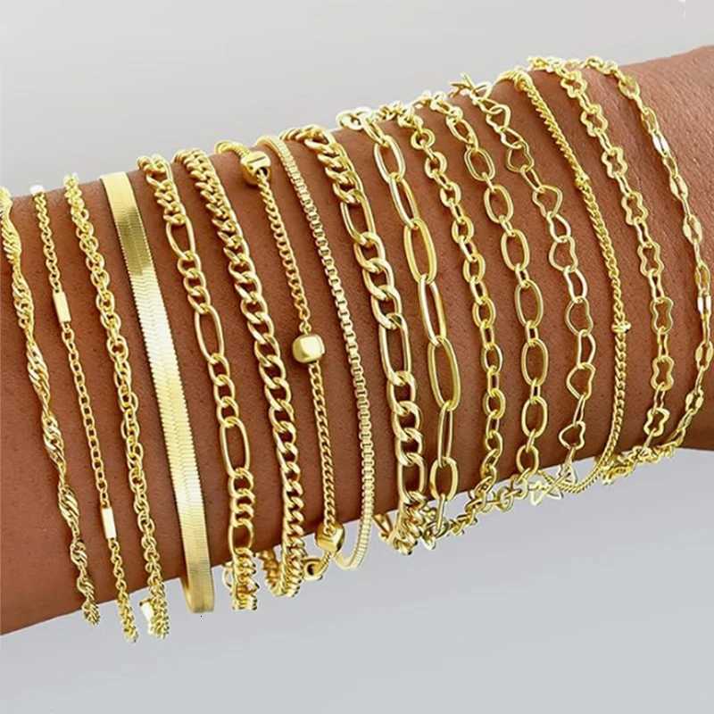 16pcs Fashion Boho Twist Chain Bracelet Set for Women Punk Gold Silver Color Adjustable Cuban Link Bracelets Daily Jewelry GiftsT251110