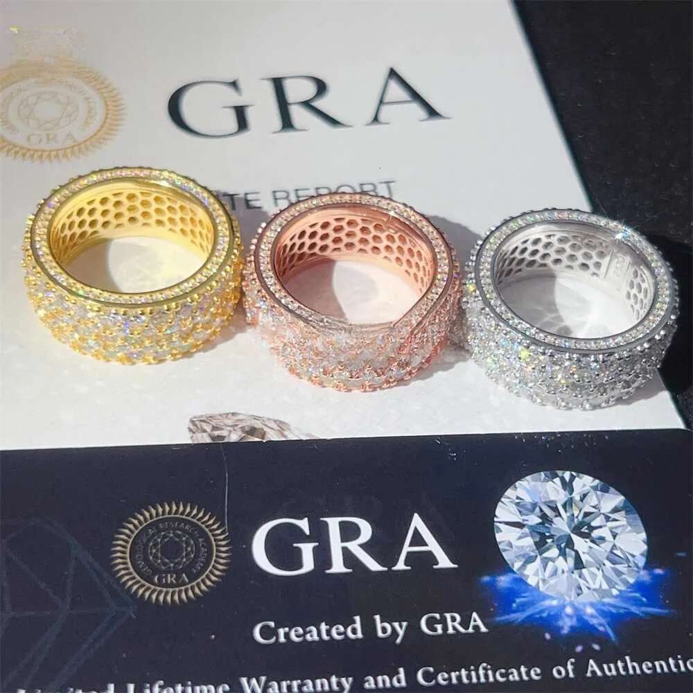 New Design Fully Iced Out Moissanite Dia Sterg Sier Hip Hop Men Eternity Ring