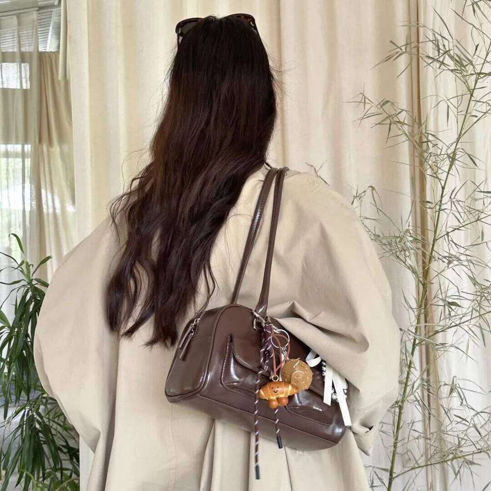 Black Brown PU Leather Tote With Double Pouch Large Capacity Single Shoulder Armpit Bag Vintage Handbag Women For Daily Use