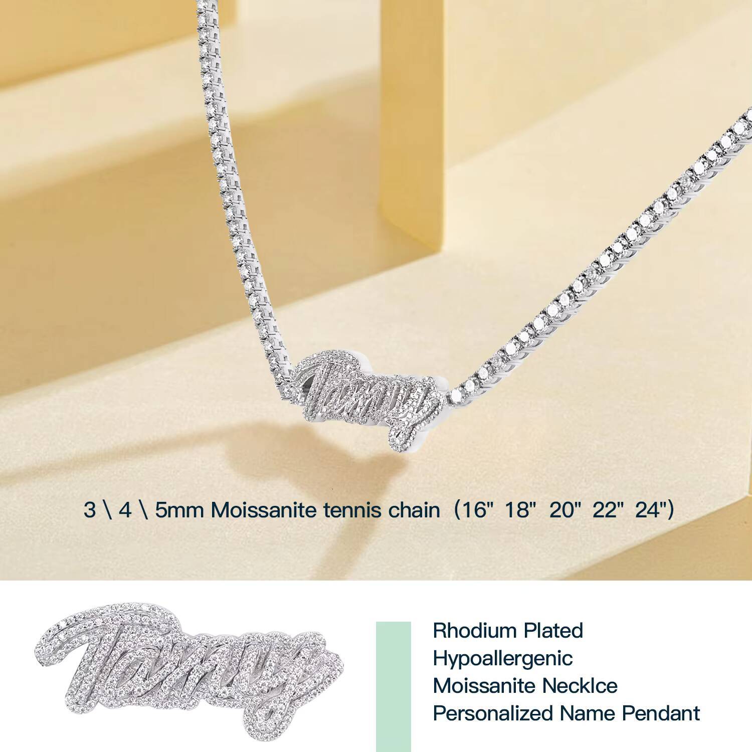 Custom Name Pendant Necklace 925 Sterling Silver Moissanite Letters Pendant Tennis Chain Necklace