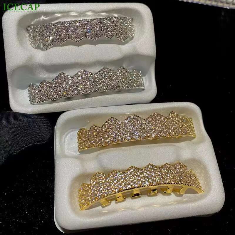 Custom VVS Moissanite Grillz Diamond Teeth 925 Sterling Silver Hip Hop Teeth Jewelry Grillz Iced Out White Gold Grillz for Teeth