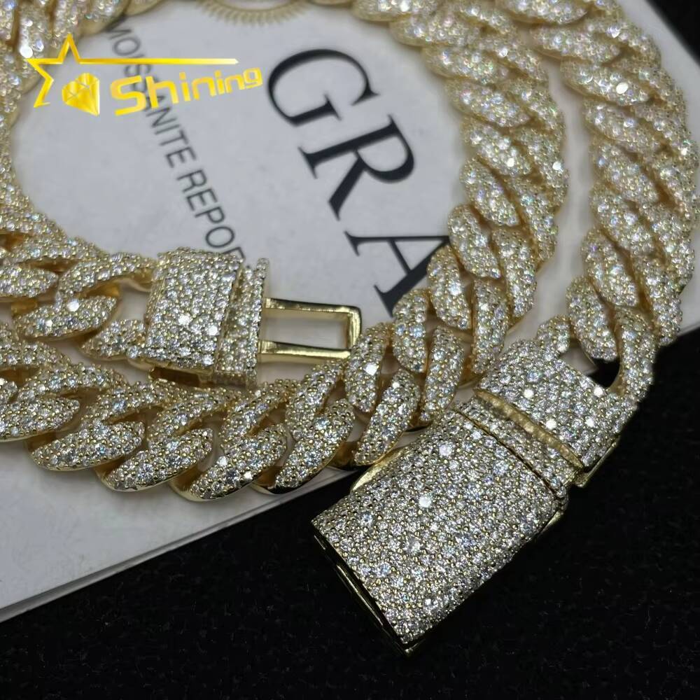 Mosaic Setting Pass Diamond Tester Hip Hop Jewelry 12mm 925 Sterling Silver Men Necklace Iced Out Moissanite Cuban Link Chain