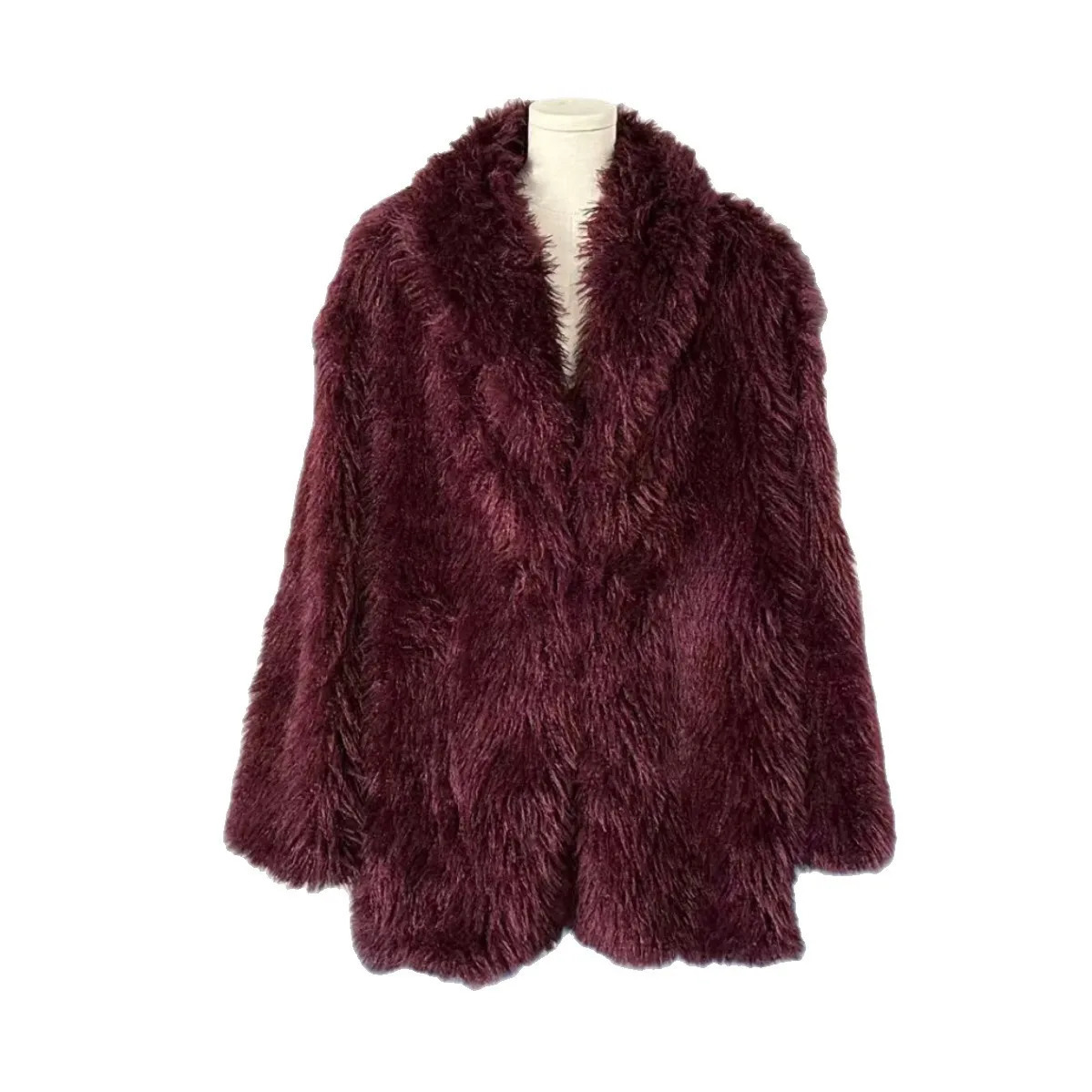 Vinatge Burgundy Women Winter Eco Fur Coat Suit Collar Overzied Female Faux Jacket Loose Fluffy Artificial For Lady 251110