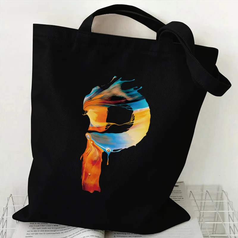 AZ 26 Letter Painting Graphic Handbag Fashion Canvas Tote Bags Female Large Capacity Supermarket Shopping Shoulder Bag 251110