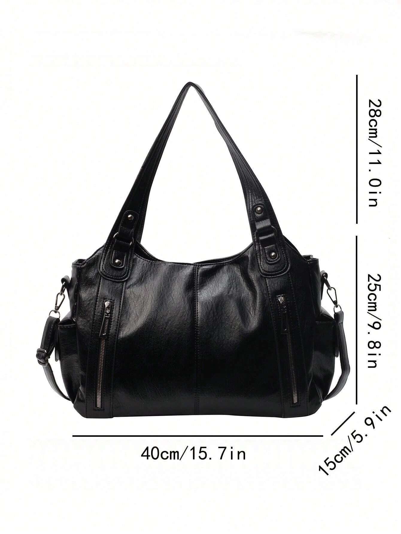 Retro Large Capacity Waterproof Business PU Tote Multi-Pocket Design Shoulder Bag, Multifunctional Travel Crossbody Bag