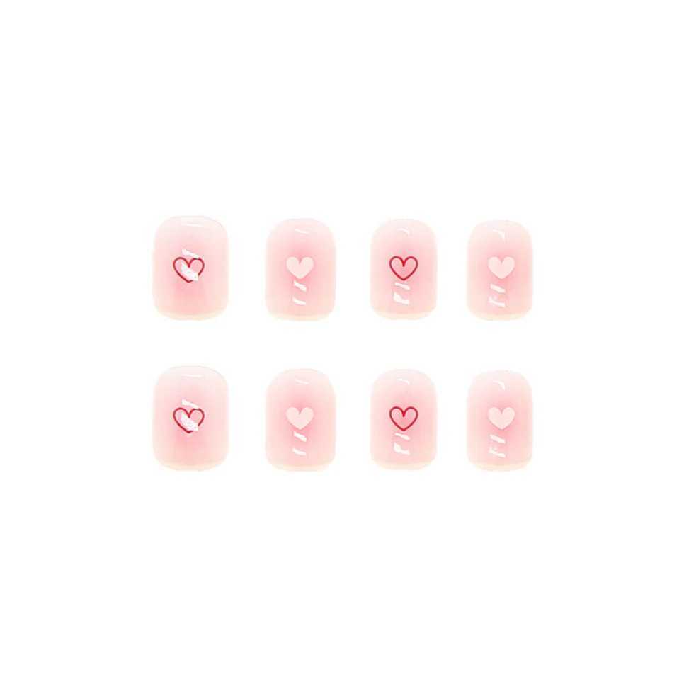 24pcs Pink Love White Decorative Short Wearable Fake Nails Detachable French Pressing Nail Tip Fully Covered Acrylic Fake Nail Art W250410