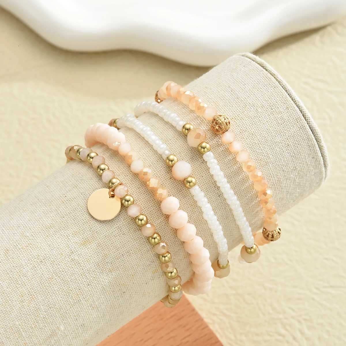 5pcs Bohemian Rice Beads Disc Bracelets for Women Simple Delicate Stacked Beaded Bracelet Fashion Jewelry Summer Beach DateT251110