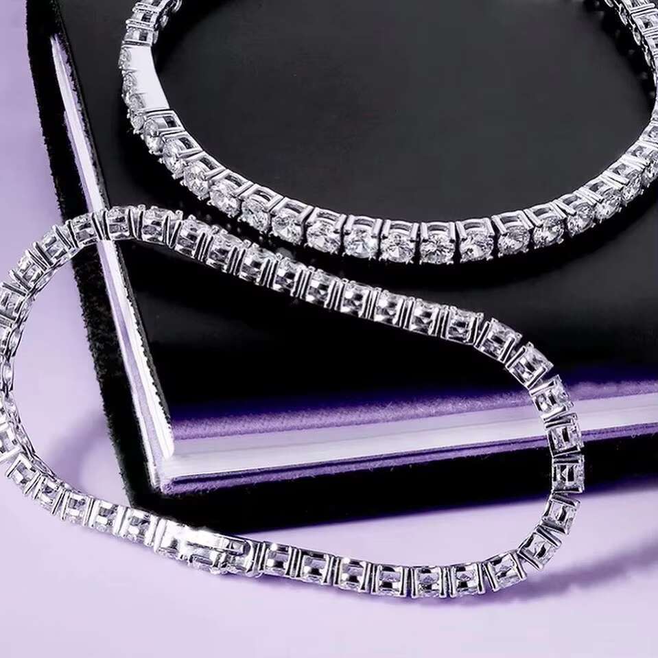Custom Hiphop Moissanite Tennis Bracelet 925 Silver 18K White Gold Plated Womens Moissanite Tennis Chain