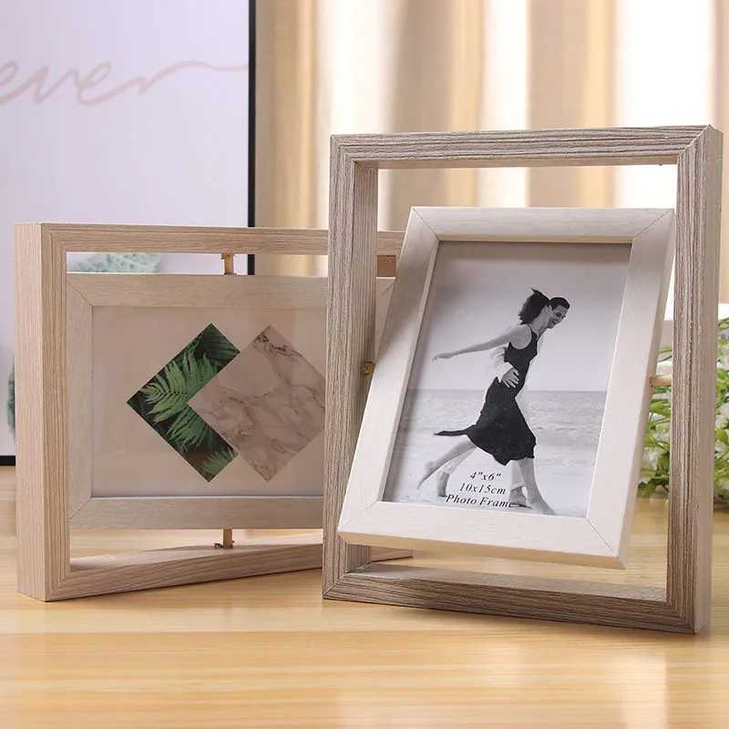 Creative wooden double-sided rotating desktop display photo frame L251110 H260306