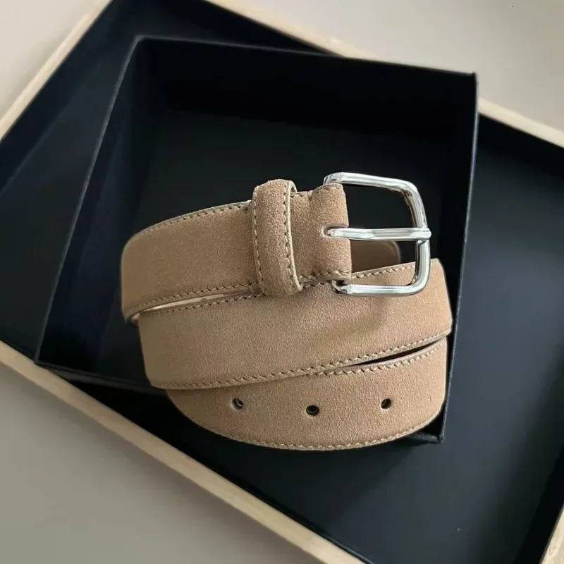 Classic square buckle leather back leather belt 3CM wide suede belt for both men and women 250409