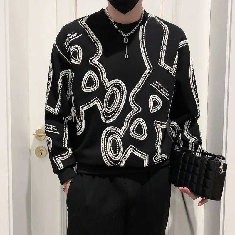 Spring Autumn New Fashion Cotton Printed T-Shirts Mens Clothing Casual Loose Tees Pullovers Korean Style O Neck Long Sleeve Top K251110