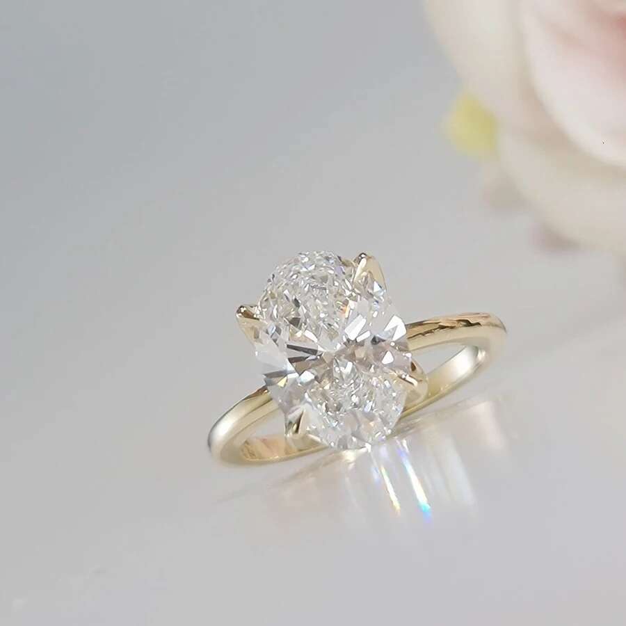14K Yellow Gold Oval Cut Lab Grown Diamond Engagement Ring 3 Carat CVD diamond ring Lab Diamond Engagement Ring Halo Rings IGI