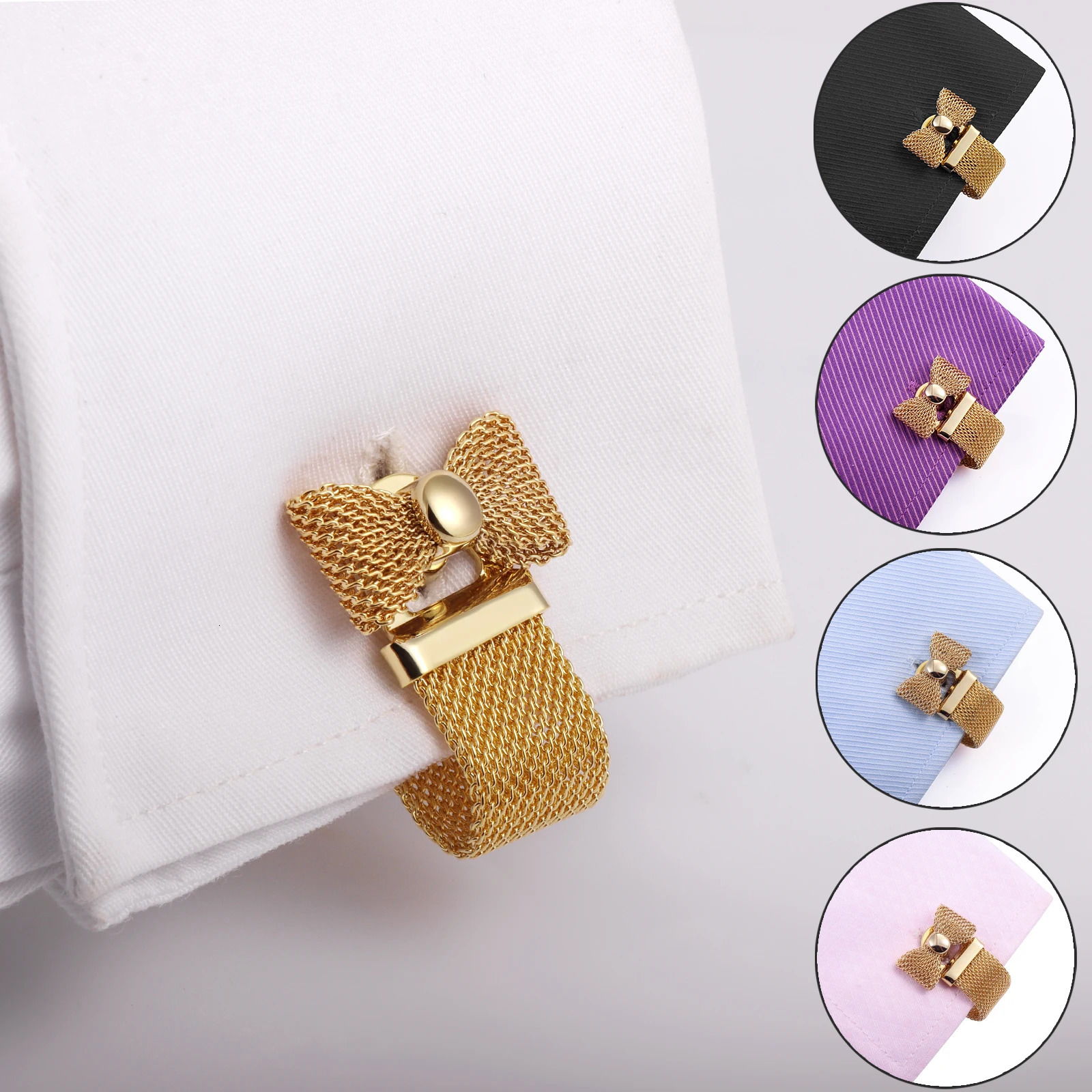 Mens Chain Cufflinks Set - bow cuff links mens French Shirt Ornament or Accessory - Party favors for men 250409