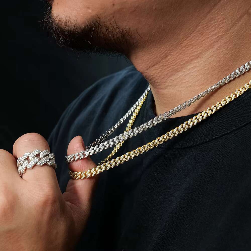 Ready to ship 6mm wide pearl hip moissanite Miani hop Cuban jewelry necklace sier plated white gold 22/24 inches
