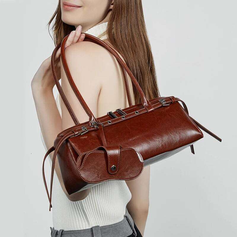 Burminsa Vintage Genuine Leather Underarm Shoulder Bags For Women 2025 Luxury Designer Bowling Purses Tote Work Ladies Handbags