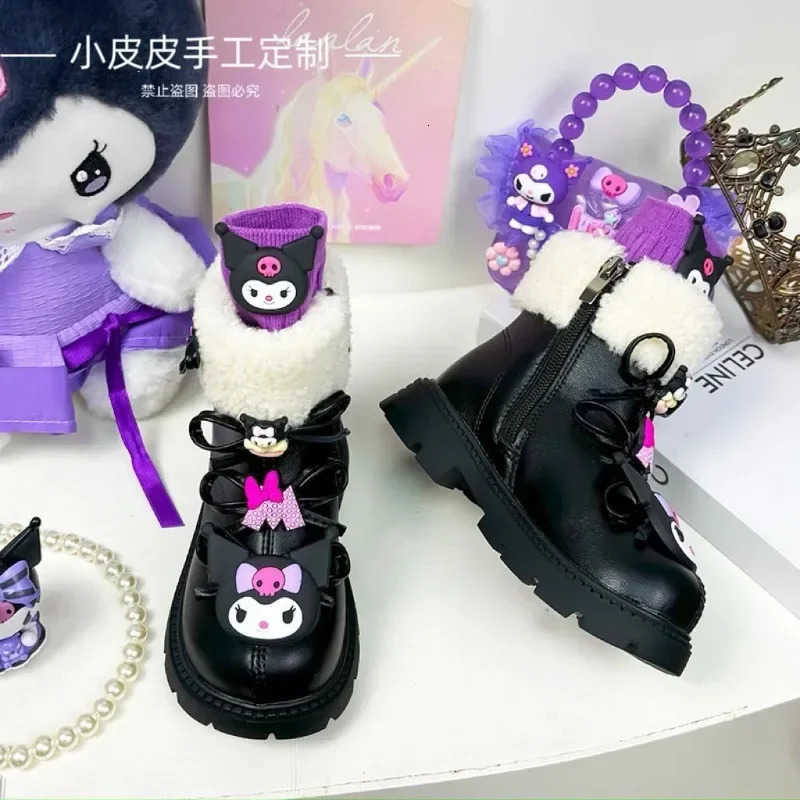 Sanrio Winter Kuromi Anime Ins Kawaii Children Cotton Boots Autumn Winter Cute Cartoon Fleece Waterproof Warm Shoes Gifts H251110