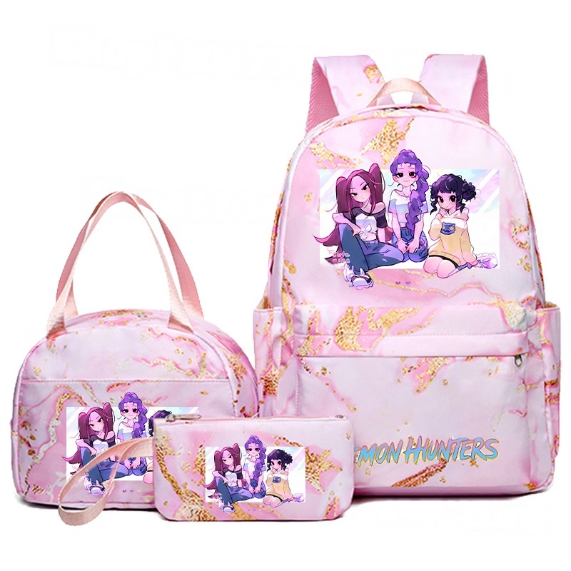 Custom 3Pcs Kpop Demon Hunters Cartoon Backpack for Girls Students Aesthetic Bookbag Large Laptop Bag for Casual Travel Daypacks