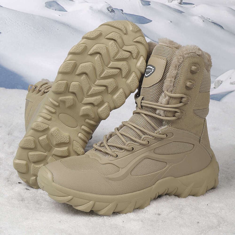 Winter Large Size High-top Men's Special Operations Outdoor Hiking Mountaineering Fleece-lined Warm Snow Boots Indestructible Work Boots