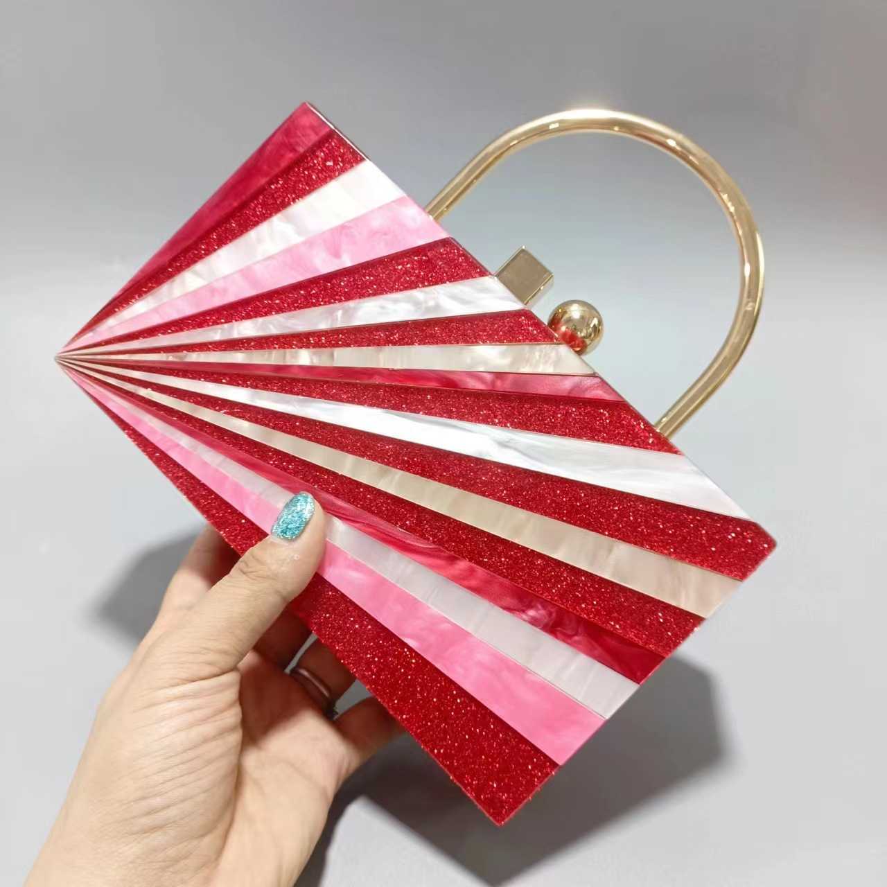 Womens New Stripe Combination Acrylic Handbag Fashion Wedding Dinner Chain Crossbody Bag