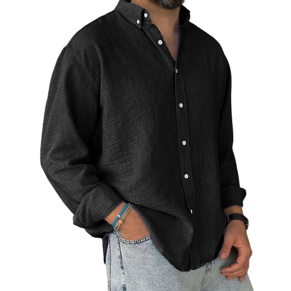 Amazon New Clothing Export Washed Cotton Button Long Sleeve Men's Shirt