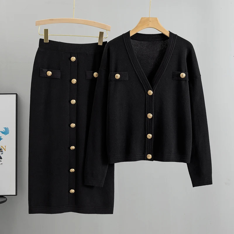 Elegant Knit Blazer Skirt Set Women 2 Piece Matching Vintage Knitted Two Korean Fashion Autumn Winter 251110
