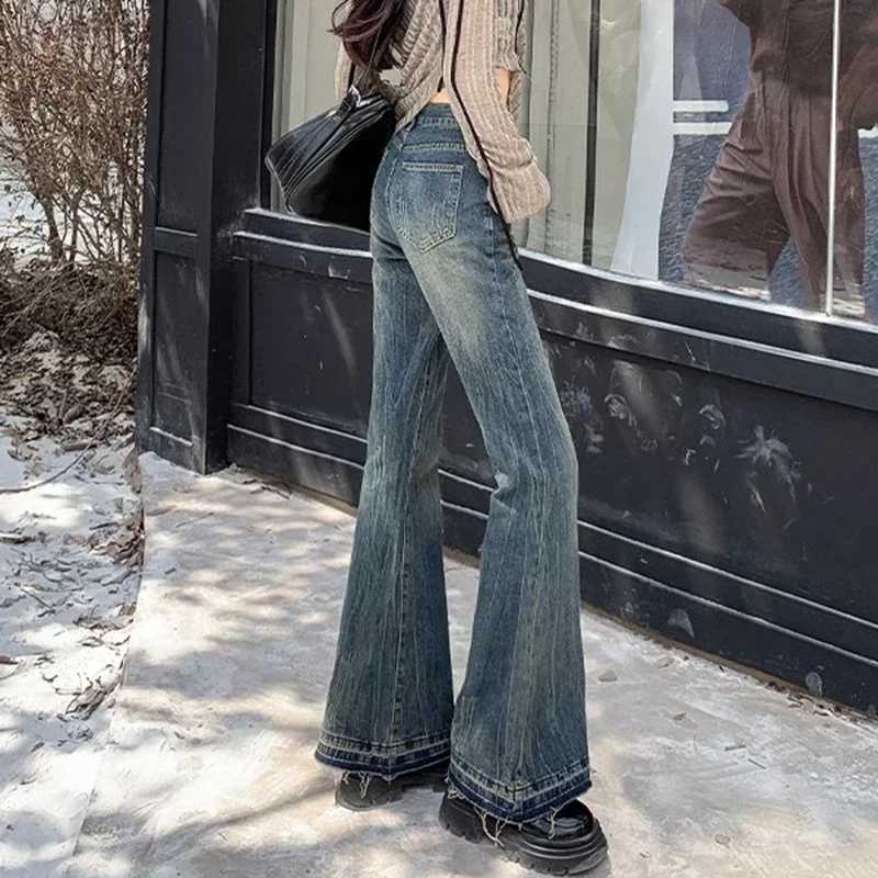 Woman High Waist Vintage Casual Flare Jeans Girls Elastic Slim Fit Bell Bottom Pants Lady Fashion Blue Black Grey Denim Trousers C251110