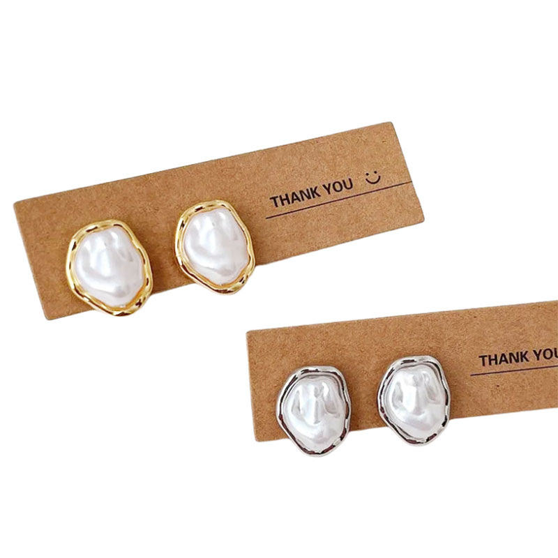 Geometric Irregular Round Metal Pearl Earrings for Women 2024 Minimalist Style Personality Earrings Trendy Jewelry Gift