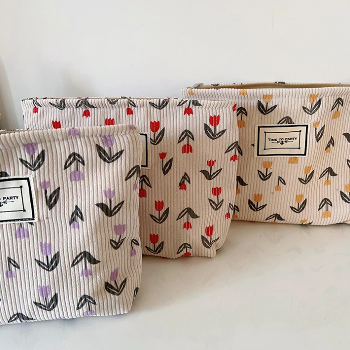 Forest-Themed Floral Corduroy Cosmetic Bag Large-Capacity Exquisite Clutch Portable Travel Storage Bag 1 Piece 251110