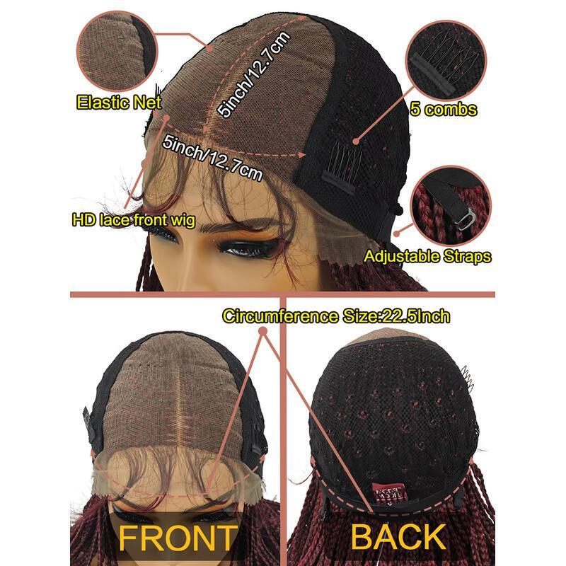 28 Inch Women Weaving Full Box Knotless Weave Lightweight Braids Synthetic Lace Front Wigs Black and Bury ddmyfriend