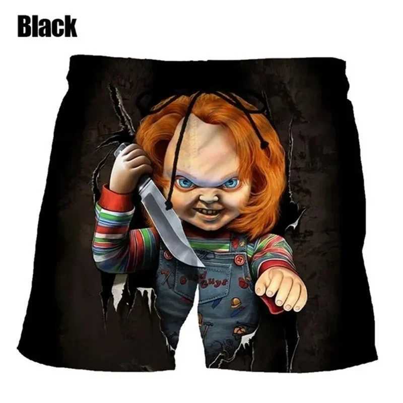 Chucky Doll horror graphic beach shorts mens 3D printed board shorts surfing swim shorts cool childrens shortsW250410