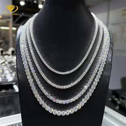 Most Popular Hiphop Silver 925 14k 18k Gold Plated Moissanite Diamond Necklace 2mm to 6mm Wide Iced Out Tennis Chain Moissanite