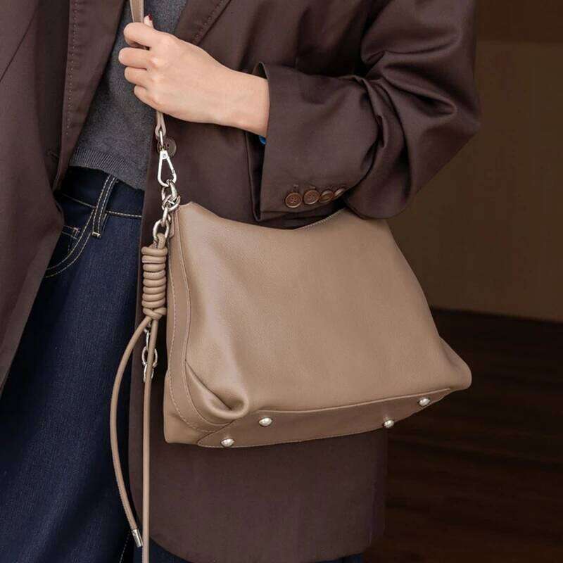 Burminsa Cowhide Genuine Leather Underarm Shoulder Bags For Women 2025 Luxury Designer Crossbody Hobos Crescent Ladies Handbags